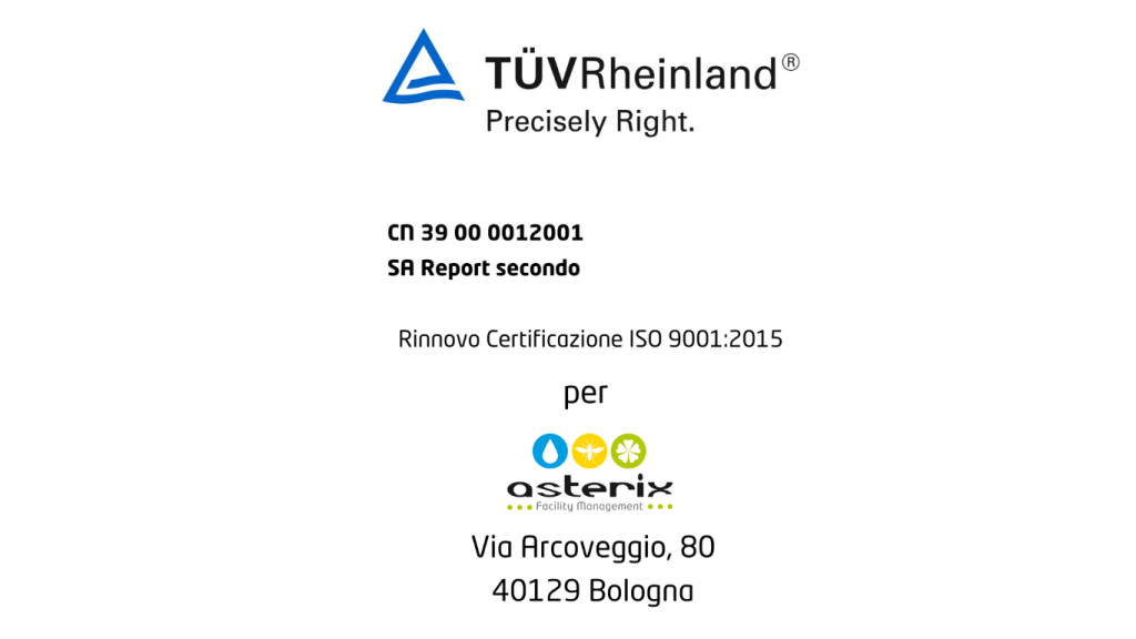 Asterix rinnova la Certificazione ISO 9001:2015