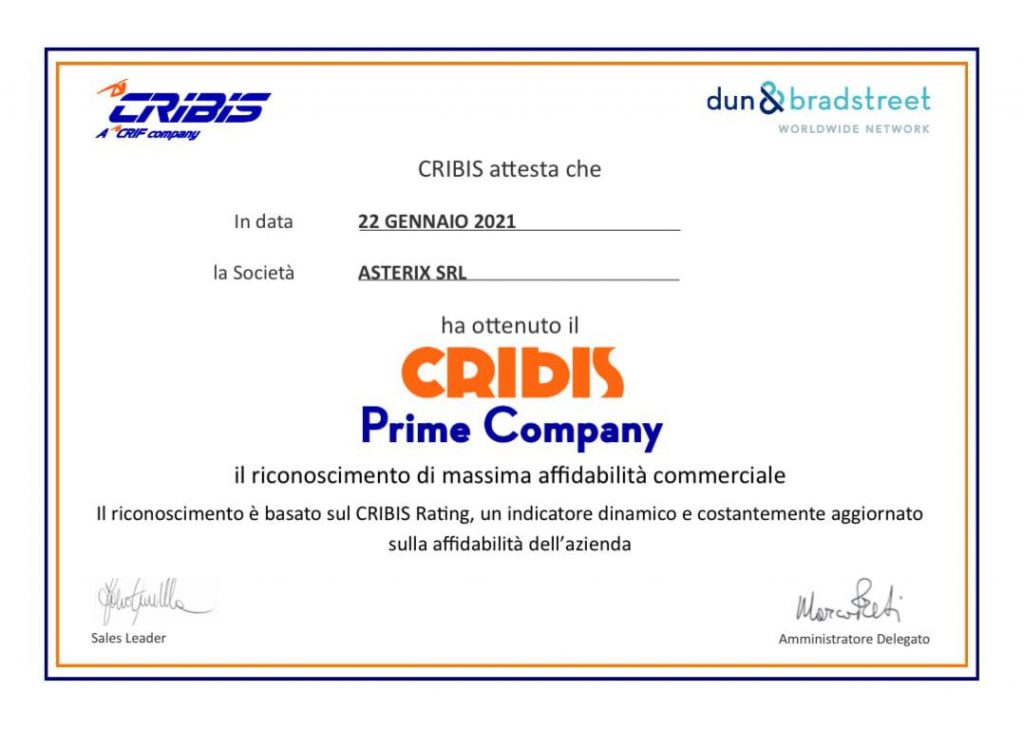 Certificato Cribis Prime Company