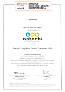 Attestato Europe&rsquo;s Long-Term Growth Champions 2026